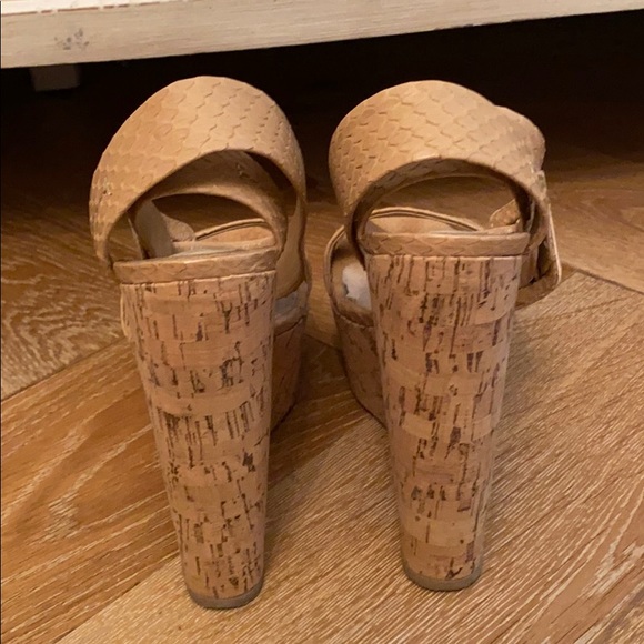 Brian Atwood Snakeskin & Cork Platform Sandals - Picture 4 of 5